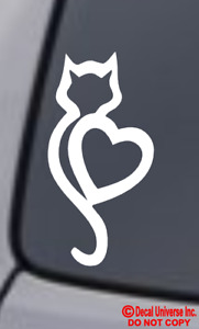 CAT HEART Vinyl Decal Sticker Car Window Wall Bumper Kitten Adopt Paw Love Pet