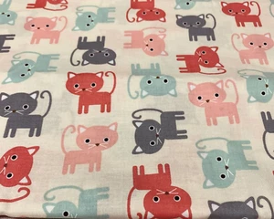 Urban Zoologie Cat Fabric By Ann Kelle For Robert Kaufman Pink Salmon Cream 1 Yd - Picture 1 of 16