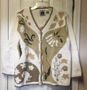 Storybook Knits Noveaux Botanical Sweater Cardigan Tank Top Set Weiß Braun Gr. M - Bild 1 von 12