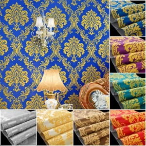 9.5M Luxury European Damask 7 colors Embossed Textured Non-woven Wallpaper Roll - Picture 1 of 45