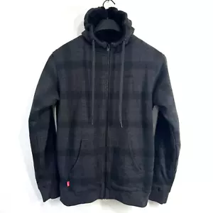 VANS Spokane Sherpa Fleece Lined Hooded Jacket Mens Small Gray Check Full-Zip - Picture 1 of 9