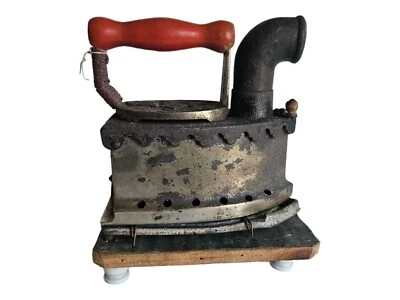 Antique Japanese Sumibi Charcoal Chimney Sad Iron  Red Wood Handle And Stand  - Image 1 of 4