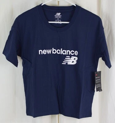 Top corto New Balance para mujer manga corta calce relajado azul talla pequeña Foto 1 de 3