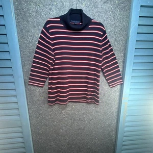 Tommy Hilfiger Turtleneck Sweater Navy Red White Classic Nautical Patriotic Sz L - Picture 1 of 13