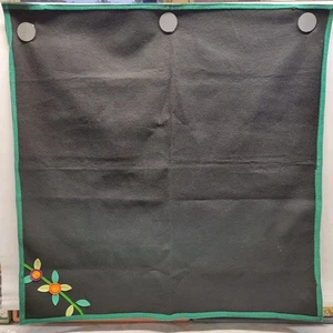 Card Table Cover Wool Felt Black Green Trim Floral Appliqué 32 X 32 Vntg 1960s - Picture 1 of 11