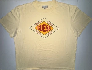 Guess T-Shirt Men’s XL Embroidered Logo Short Sleeve Yellow Red Patchwork Retro - Picture 1 of 8