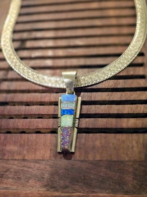 Colgante de ópalo vintage en collar de cadena 925 Milor Italia 18" Foto 1 de 4