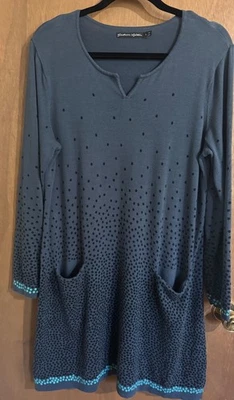 Vestido Gudrun Sjoden Talla L Punto Azul Algodón Orgánico Manga Larga Túnica Bolsillos Foto 1 de 3