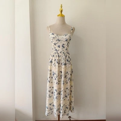 REFORMATION Dina Dress Blue Floral Size 6 Orig. $298 NWT - Image 1 of 4