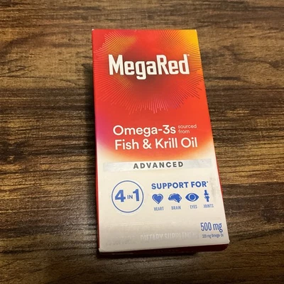 MegaRed 4in1 Omega-3 Fish Krill Oil Supplement, 500mg, 25 Softgels, Exp. 06/2027 - Image 1 of 3