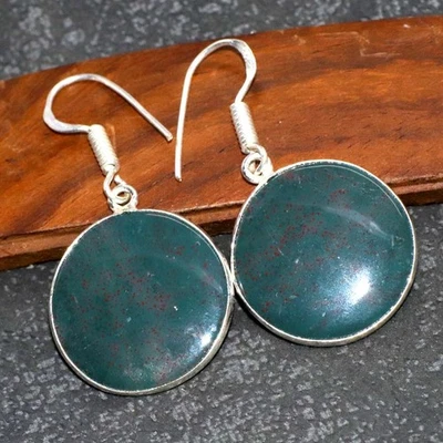 令人惊叹的血石 925 镀银圆形宝石耳环 1.5 GW — 第 1/3 张图片