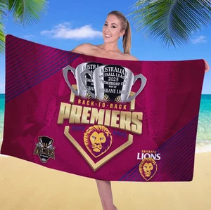 Brisbane Lion Premiers 2025 Rectangle Beach Towel - Picture 1 of 1