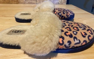 UGG girls size 3 leopard print kids fluffy slide-on sandals - Picture 1 of 6