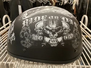 Beenie Style Matte Flat Black SKULLS Motorcycle Helmet, BFR, RIDE OR DIE - Bild 1 von 9