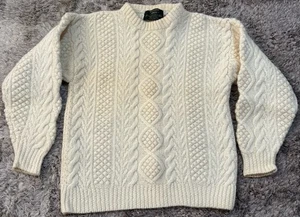 Vintage Wool Cable Knit Chunky Retro Jumper Sweater Cream Hand Knit Womens Sml - Picture 1 of 15