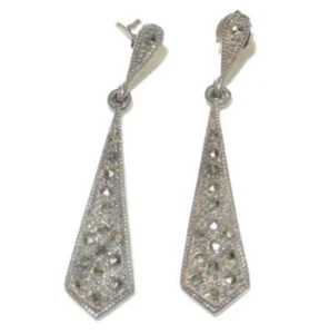 STUNNING Vintage Sterling Silver & Marcasite Dangle Drop EARRINGS Pierced Ears - Bild 1 von 4