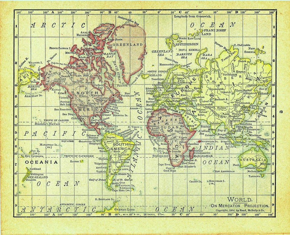 Páginas de mapa vintage de 1910 Dollar Atlas - Mapa del mundo en un lado Foto 1 de 1