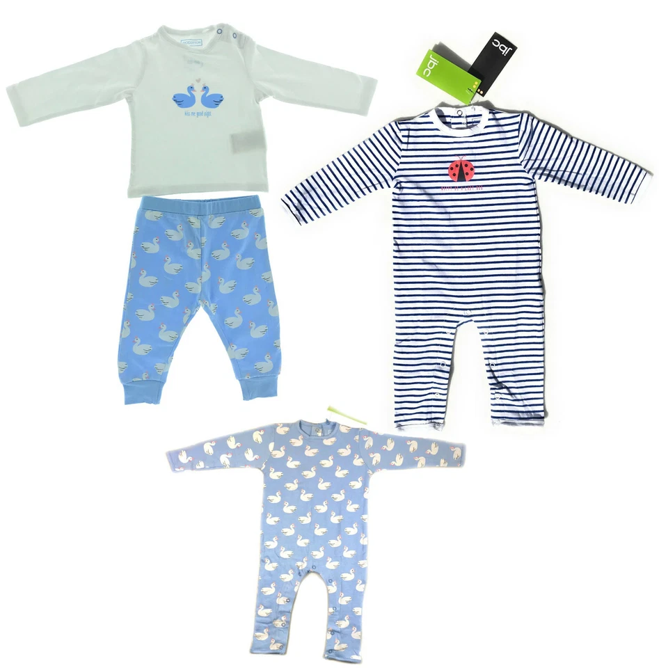 3er Set Baby Langarm Strampler Bio Baumwolle Pyjama Mädchen Schwan 62 - 68