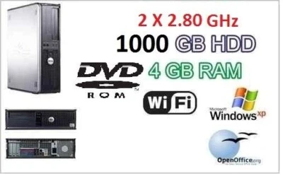 Fast Powerful Dell Desktop Tower PC 2x2.80GHz Processor 4GB RAM  1TB HDD WiFi - Image 1 of 4