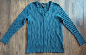 Eddie Bauer Women's Cardigan Pullover Classic Teal V Neck Cable Knit Size XXL - Picture 1 of 12