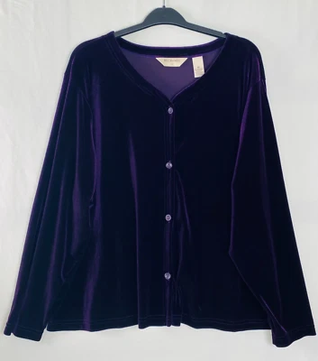 Top Pullover Bechamel II Púrpura Terciopelo Cuello en V Suave Elastizado Manga Larga Botón 3X Foto 1 de 4