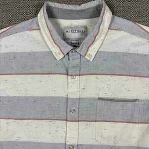 Rip Curl Men's Shirt L Short Sleeve Standard Fit Pocket Striped White Gray Red - Picture 1 of 9