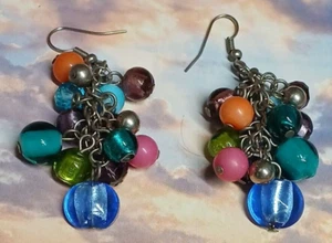 Multi Color Glass Bead Dangle Drop Earrings - Picture 1 of 7