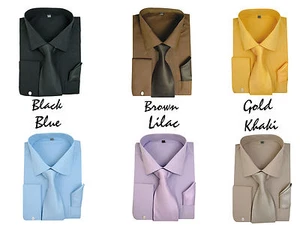 Para hombre Milano puño francés camisa de vestir con corbata y pañuelo a juego conjunto 27 - Imagen 1 de 13