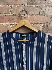 APC Fadhila Men’s Henley, Sz Medium Slim, Blue/White Stripe Intarsia - Picture 1 of 7