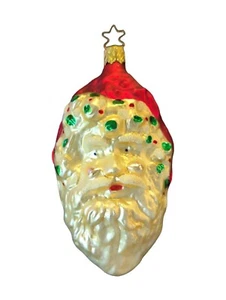 Vintage Inge Glas Weihnachtsmann Kopf Stechpalme getrimmt Hut Glas Ornament 5,5" - Bild 1 von 3