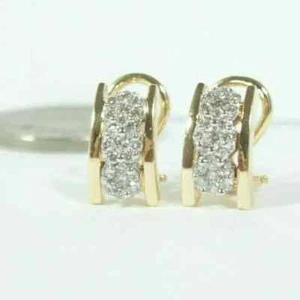 Real Moissanite 2Ct Round Cut Huggie Hoop Earrings 14K Yellow Gold Silver Plated - Picture 1 of 4