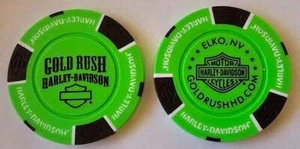 GOLD RUSH HARLEY-DAVIDSON Elko NV Neon Green/Black Signature Poker Chip - Picture 1 of 3