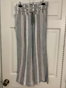 Free People Elastic Waist Striped Blue/Ivory Woven Pants XS - Picture 1 of 5