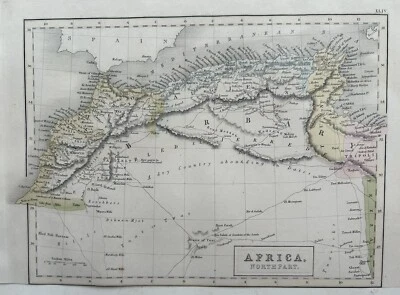 Mapa antiguo original coloreado a mano del norte de África de 1851 de Selina Hall Foto 1 de 3