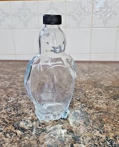 Vtg Retro Clear Glass Penguin Bottle with Lid Empty 7" Tall - Picture 1 of 3