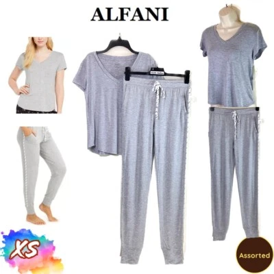 NWT Alfani XS Ultra-Soft Knit PJ Top & Contrast Trim Pants 100090177 Assorted - Image 1 of 4
