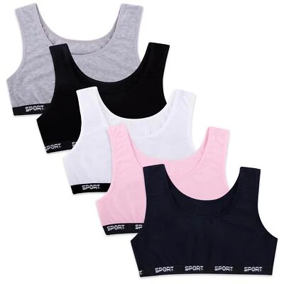 5 reggiseni bambina bustier SPORT cotone bambini intimo reggiseno canottiera maglietta - Immagine 1 di 4