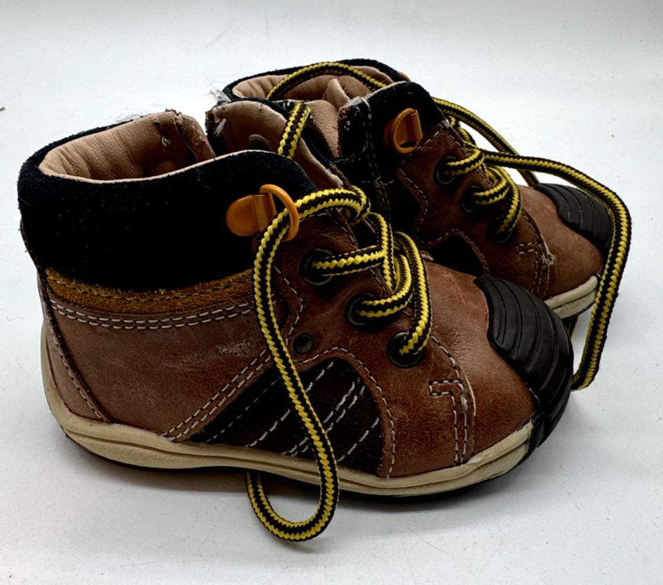 GEOX Respira Baby Boys Shoes 3 US Brown Black Leather Boots Lace Up New - Image 1 of 4
