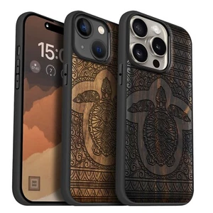 Magnet Holz Hülle für iPhone 12 13 14 15 16 Pro Max Plus MagSafe Cover Schildkröte - Bild 1 von 13