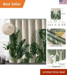 Stylish 72x72 Tropical Green Leaf Shower Curtain - Machine Washable and Elegant - Picture 1 of 9