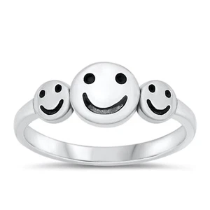 Happy Smiling Faces Ring 925 Sterling Silver 7.7mm Size 4-10 - Picture 1 of 2