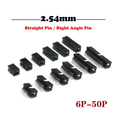 2.54mm Pitch IDC Boxed Header Connectors - Straight/Right Angle Pin 6P-50P - Image 1 of 4