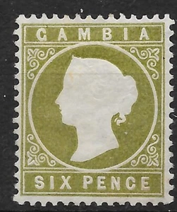 GAMBIA SG32a 1886 6d ETIQUETA INCLINADA AMARILLENTA VERDE OLIVA (1/1) VAR MTD COMO NUEVA - Imagen 1 de 1