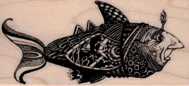 Estampilla de goma caprichosa cara hombre pez 2 x 4", océano, náutico, playa Foto 1 de 1