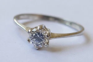 Ring Solitär Ring 1 Zirkonia Brillantschliff 925 Silber Vintage um 1970 ring - Bild 1 von 4