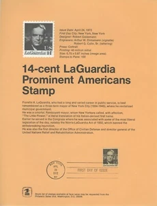 #SP300 Souvenir Page - 14 cent LAGUARDIA. Scott #1397 Perfect!!! - Picture 1 of 1