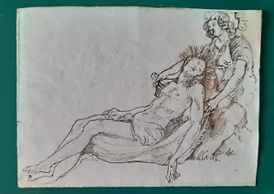 Antico disegno (sec. XIX) - Cristo morto sorretto dall'angelo - Foto 1 di 1
