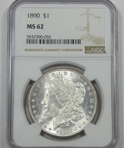 1890 Morgan Dollar CERTIFIED NGC MS 62 Silver Dollar Cover