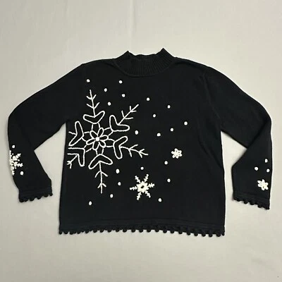 Suéter Hanna Andersson Niñas 120 6-7 Negro Blanco Copo de Nieve Top Tejido Cuello Simulado Foto 1 de 4