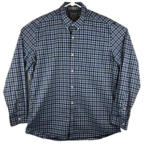 LL Bean Shirt Large Long Sleeve Button Down Blue Black Plaid 501138 - Picture 1 of 6